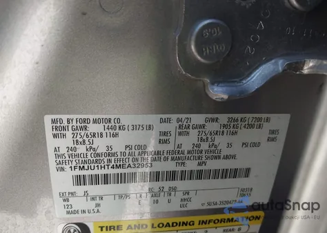 2021 Ford Expedition Xlt из США, поврежденный, VIN 1FMJU1HT4MEA32953